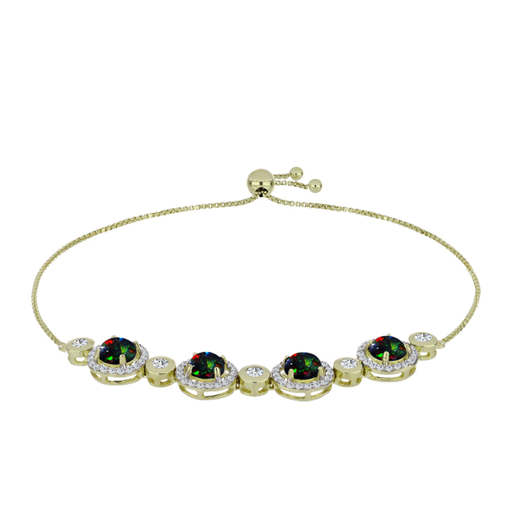 Brățară din Argint 925 Placat cu Aur ( 6.8 grame ) cu Opal Etiopian Negru Lega Dembi și Topaz Alb 3.55 Carate