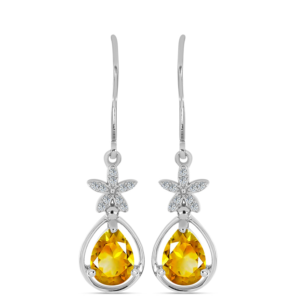 Cercei din Argint 925 ( 2.75 grame ) cu Citrin Ural și Topaz Alb 1.98 Carate 1 