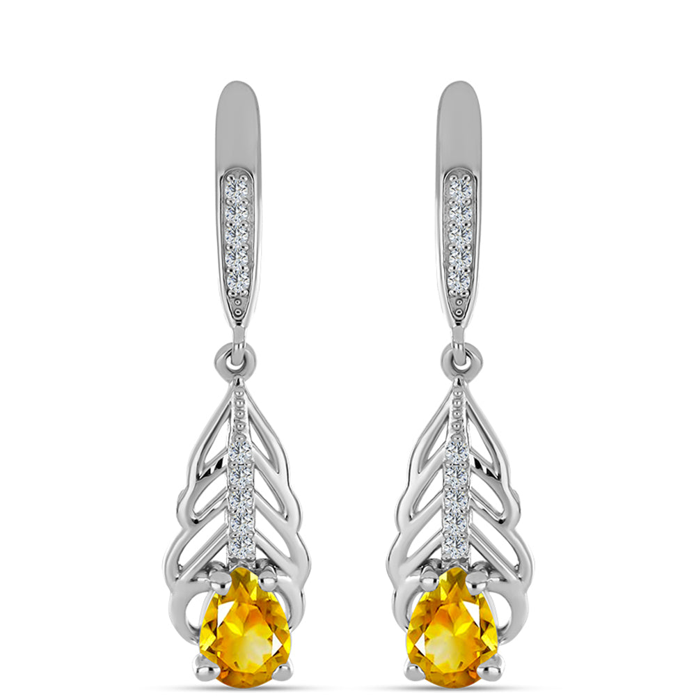 Cercei din Argint 925 ( 4.52 grame ) cu Citrin Ural și Topaz Alb 1.42 Carate 1 