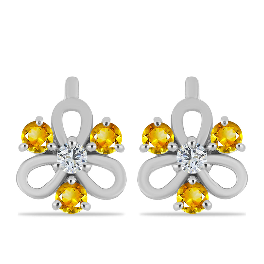 Cercei din Argint 925 ( 3.63 grame ) cu Citrin Ural și Topaz Alb 0.96 Carate 1 
