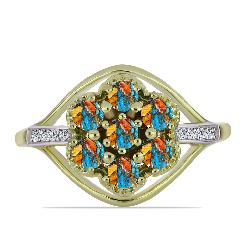Inel din Argint 925 Placat cu Aur ( 3.65 grame ) cu Turcoaz Oyster și Topaz Alb 1.18 Carate 1 