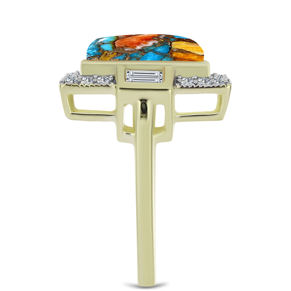 Inel din Argint 925 Placat cu Aur ( 4.59 grame ) cu Turcoaz Oyster și Topaz Alb 3.91 Carate