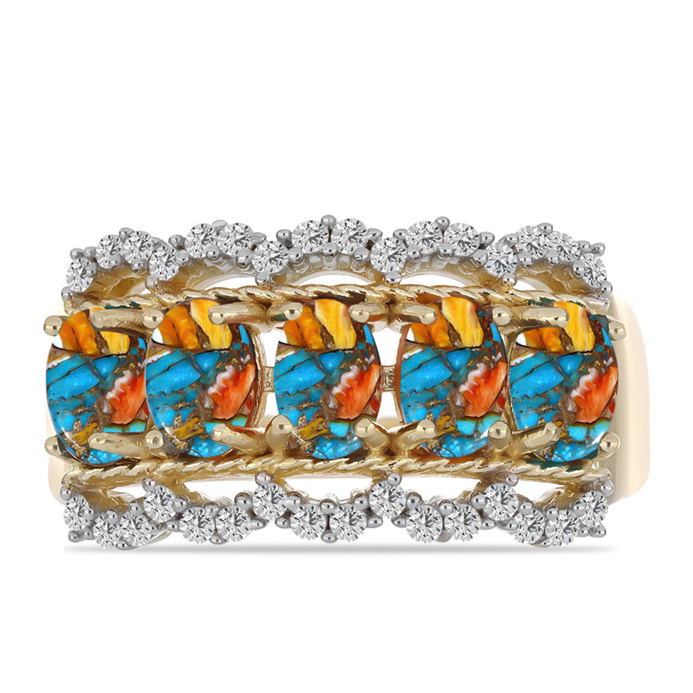 Inel din Argint 925 Placat cu Aur ( 5.28 grame ) cu Turcoaz Oyster și Topaz Alb 3.18 Carate