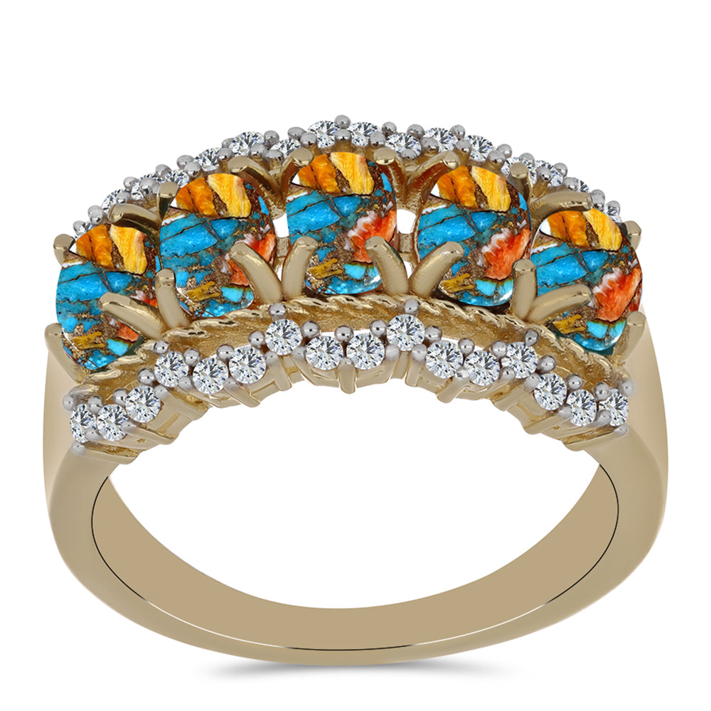 Inel din Argint 925 Placat cu Aur ( 5.28 grame ) cu Turcoaz Oyster și Topaz Alb 3.18 Carate