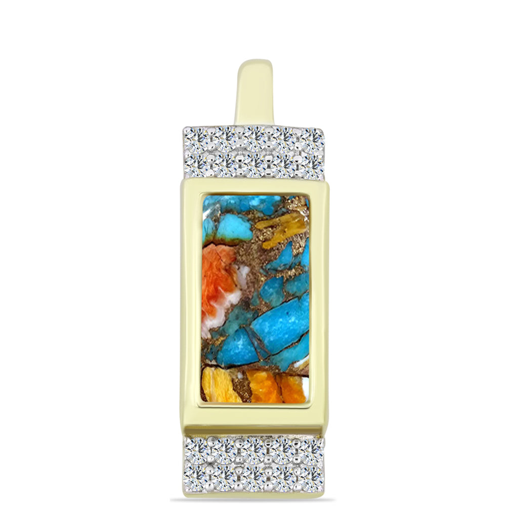 Pandantiv din Argint 925 Placat cu Aur ( 2.12 grame ) cu Turcoaz Oyster și Topaz Alb 1.99 Carate 1 
