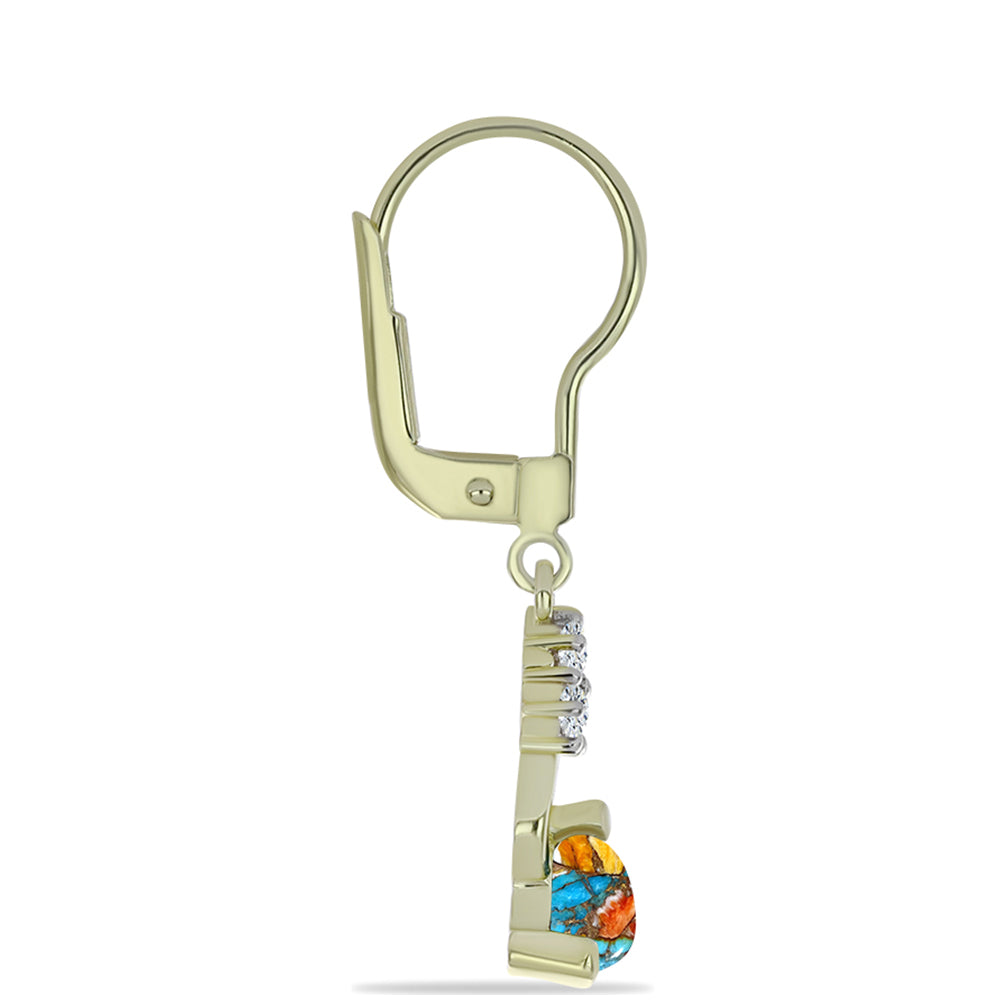 Cercei din Argint 925 Placat cu Aur ( 2.45 grame ) cu Turcoaz Oyster și Topaz Alb 1.45 Carate 2 