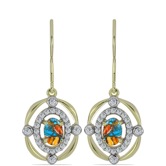 Cercei din Argint 925 Placat cu Aur ( 3.65 grame ) cu Turcoaz Oyster și Topaz Alb 1.6 Carate