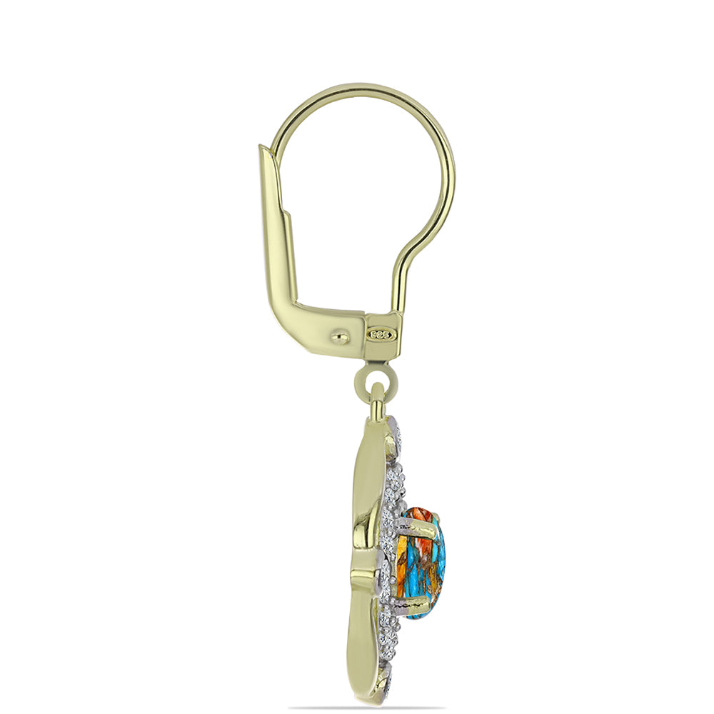 Cercei din Argint 925 Placat cu Aur ( 3.65 grame ) cu Turcoaz Oyster și Topaz Alb 1.6 Carate 2 