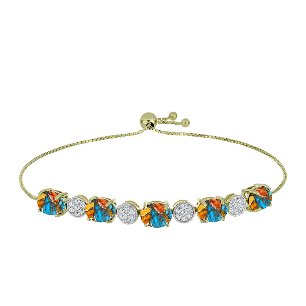 Brățară din Argint 925 Placat cu Aur ( 6.23 grame ) cu Turcoaz Oyster și Topaz Alb 7.44 Carate