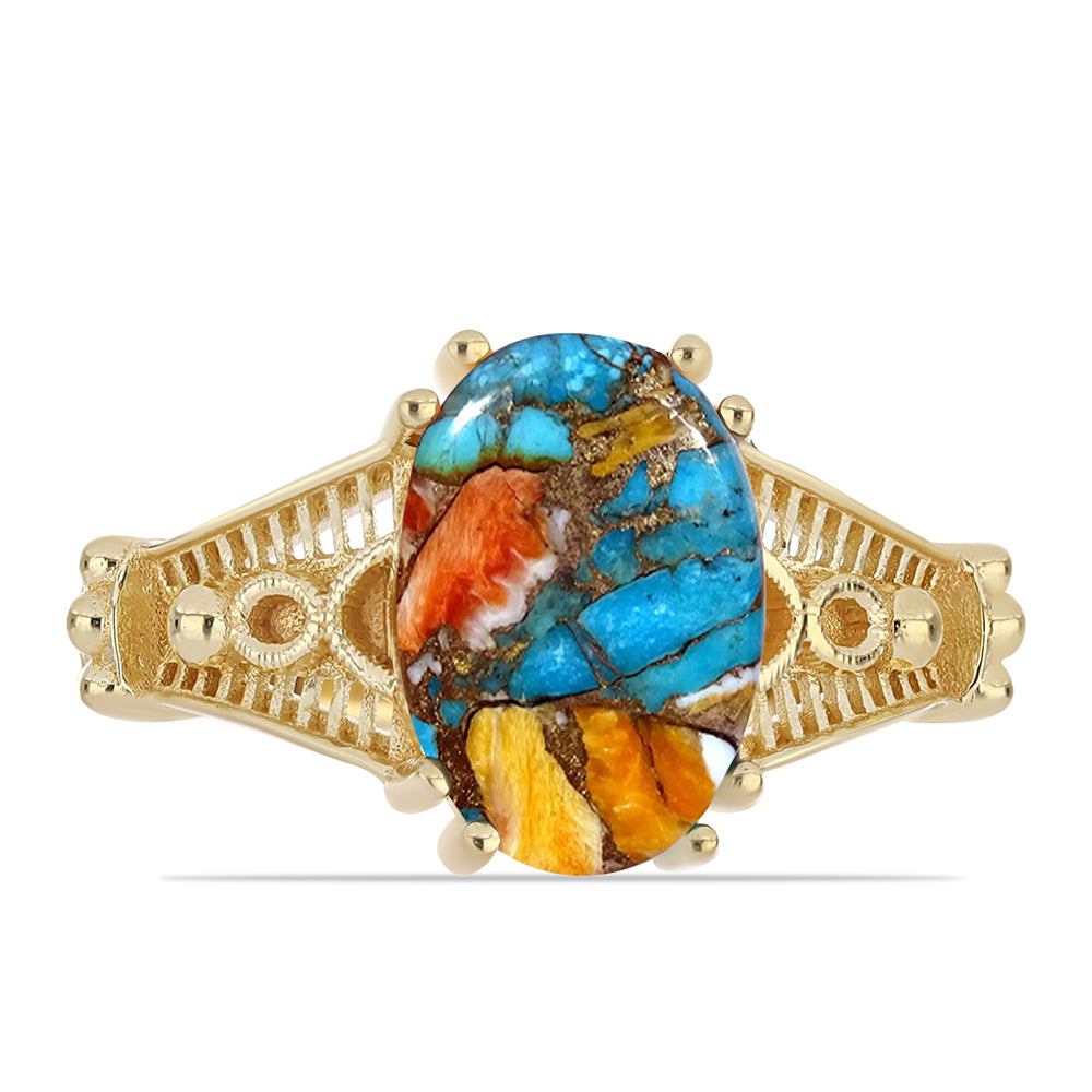 Inel din Argint 925 Placat cu Aur ( 3.73 grame ) cu Turcoaz Oyster 3.83 Carate