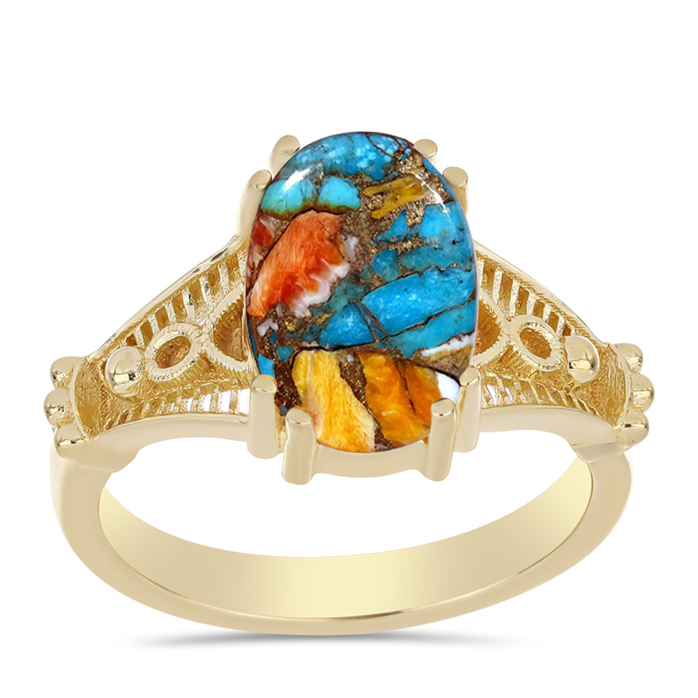 Inel din Argint 925 Placat cu Aur ( 3.73 grame ) cu Turcoaz Oyster 3.83 Carate 3 