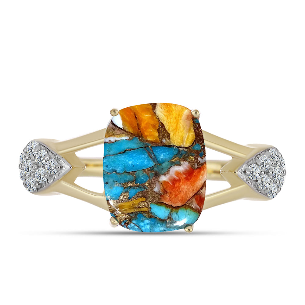 Inel din Argint 925 Placat cu Aur ( 2.92 grame ) cu Turcoaz Oyster și Topaz Alb 3.71 Carate 1 