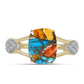 Inel din Argint 925 Placat cu Aur ( 2.92 grame ) cu Turcoaz Oyster și Topaz Alb 3.71 Carate