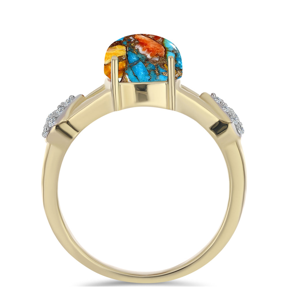 Inel din Argint 925 Placat cu Aur ( 2.92 grame ) cu Turcoaz Oyster și Topaz Alb 3.71 Carate 2 