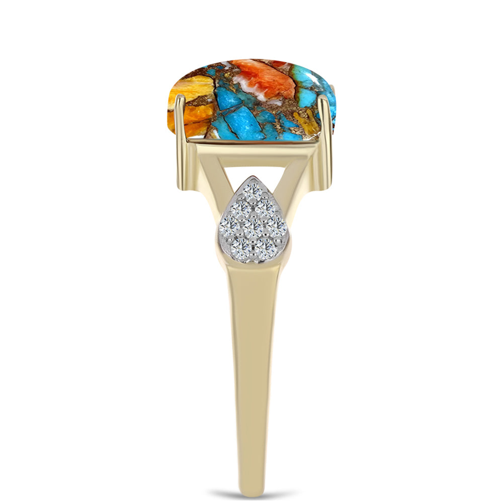 Inel din Argint 925 Placat cu Aur ( 2.92 grame ) cu Turcoaz Oyster și Topaz Alb 3.71 Carate 4 