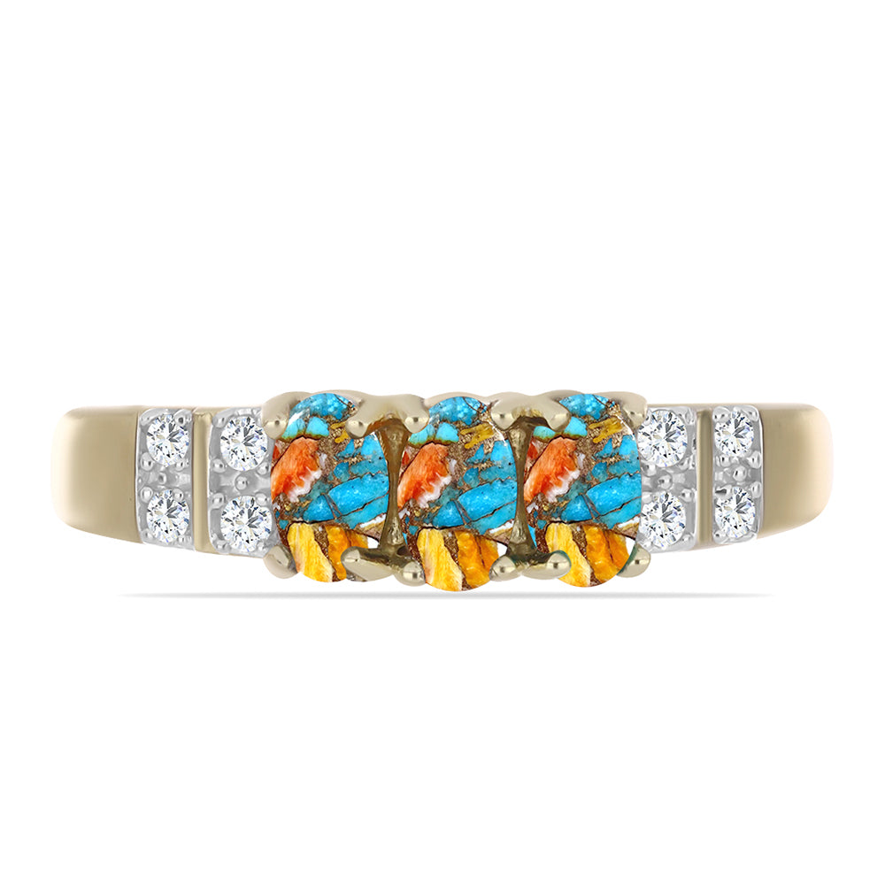 Inel din Argint 925 Placat cu Aur ( 2.61 grame ) cu Turcoaz Oyster și Topaz Alb 1.02 Carate 1 