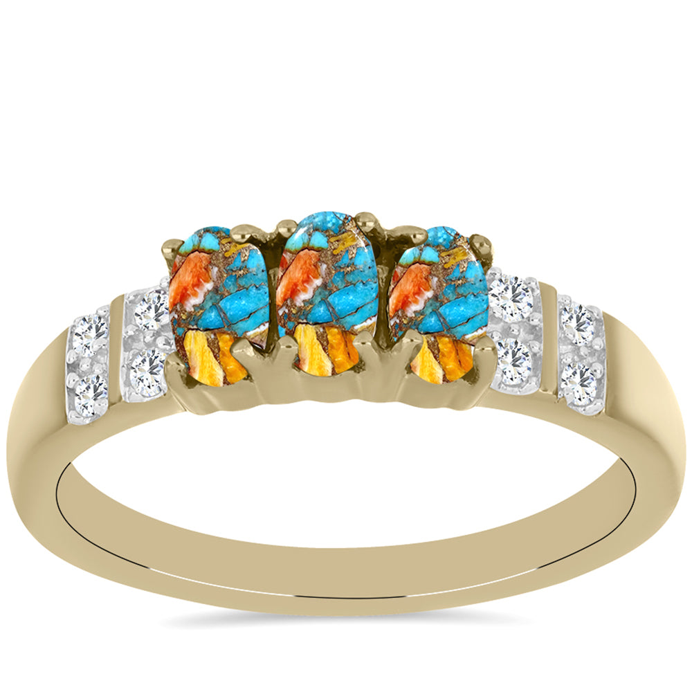 Inel din Argint 925 Placat cu Aur ( 2.61 grame ) cu Turcoaz Oyster și Topaz Alb 1.02 Carate
