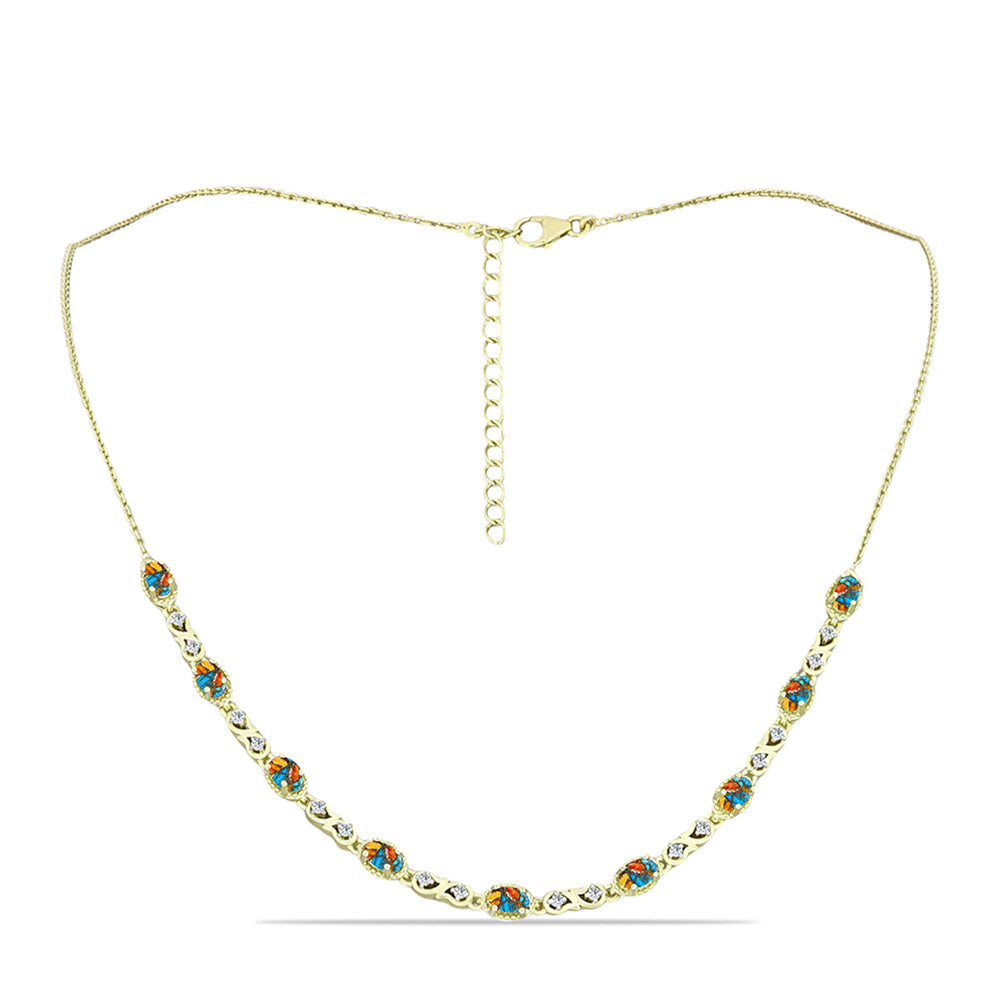 Colier din Argint 925 Placat cu Aur ( 8.89 grame ) cu Turcoaz Oyster și Topaz Alb 3 Carate