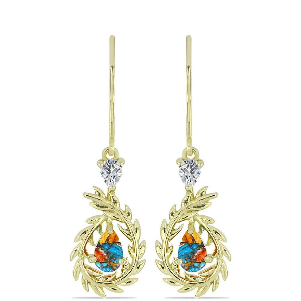 Cercei din Argint 925 Placat cu Aur ( 3.49 grame ) cu Turcoaz Oyster și Topaz Alb 1.33 Carate 1 