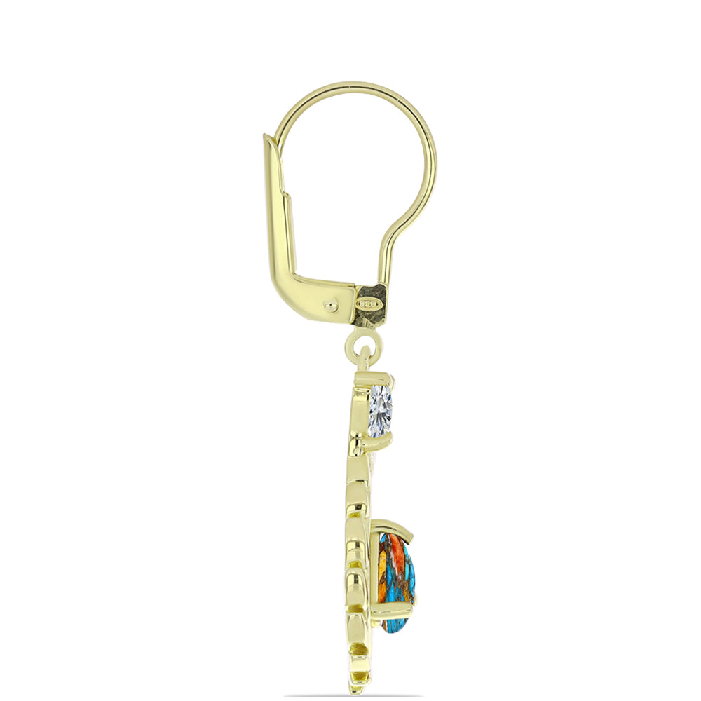 Cercei din Argint 925 Placat cu Aur ( 3.49 grame ) cu Turcoaz Oyster și Topaz Alb 1.33 Carate 2 