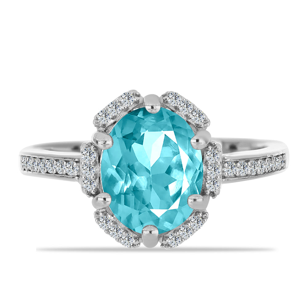 Inel din Argint 925 ( 2.82 grame ) cu Cuarț Paraiba și Topaz Alb 2.62 Carate 1 