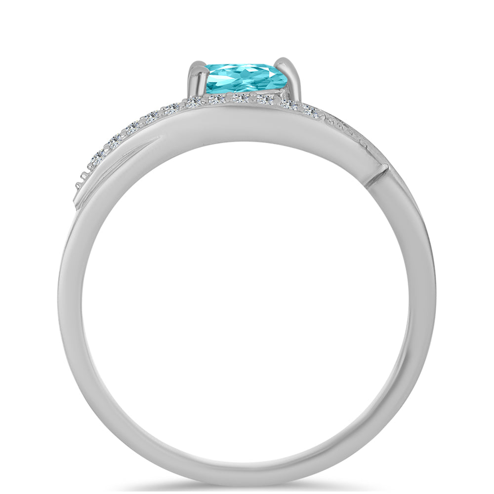 Inel din Argint 925 ( 2.49 grame ) cu Cuarț Paraiba și Topaz Alb 0.44 Carate 3 