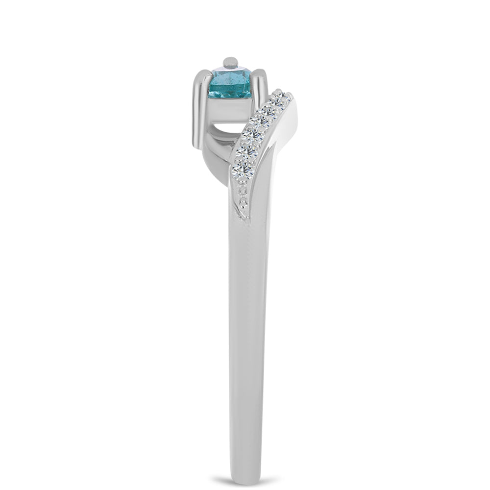 Inel din Argint 925 ( 2.49 grame ) cu Cuarț Paraiba și Topaz Alb 0.44 Carate 4 