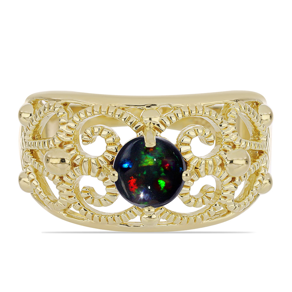 Inel din Argint 925 Placat cu Aur ( 5.1 grame ) cu Opal Etiopian Negru Lega Dembi 0.56 Carate 1 