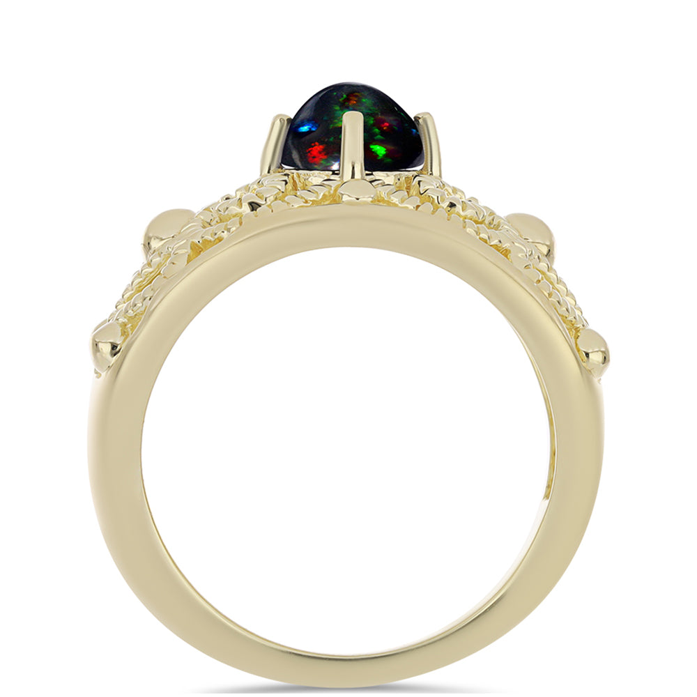 Inel din Argint 925 Placat cu Aur ( 5.1 grame ) cu Opal Etiopian Negru Lega Dembi 0.56 Carate 2 