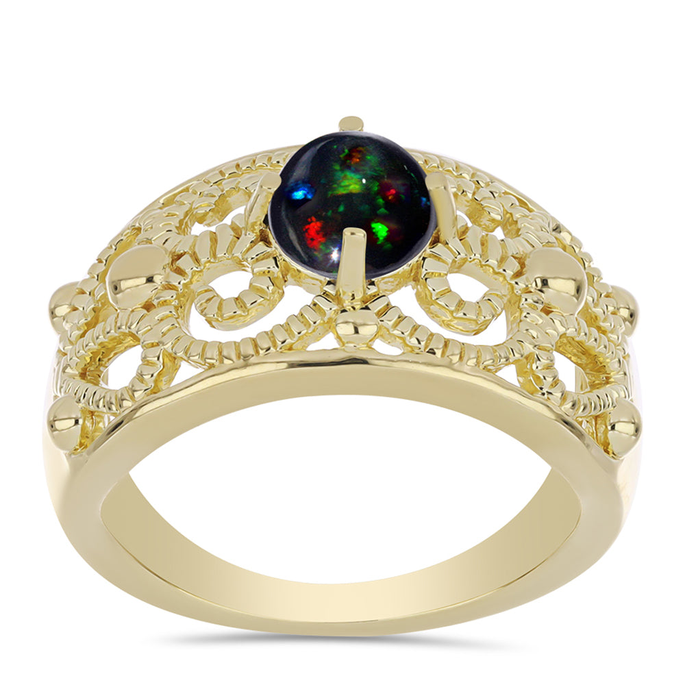 Inel din Argint 925 Placat cu Aur ( 5.1 grame ) cu Opal Etiopian Negru Lega Dembi 0.56 Carate