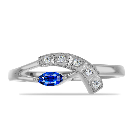 Inel din Argint 925 ( 2.42 grame ) cu Safir Albastru Australian și Topaz Alb 0.29 Carate