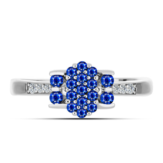 Inel din Argint 925 ( 2.77 grame ) cu Safir Albastru Australian și Topaz Alb 0.47 Carate