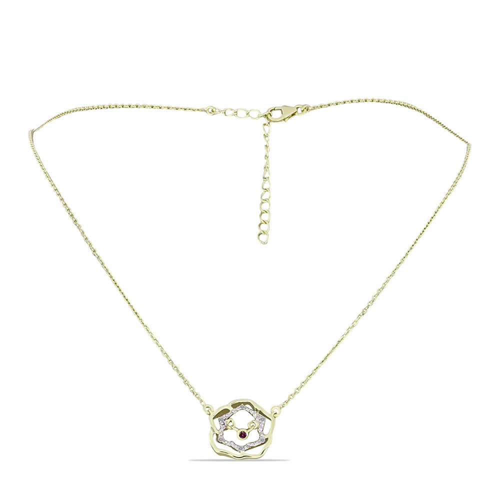 Colier din Argint 925 Placat cu Aur ( 3.96 grame ) cu Diamant Violet și Diamant Alb 0.06 Carate