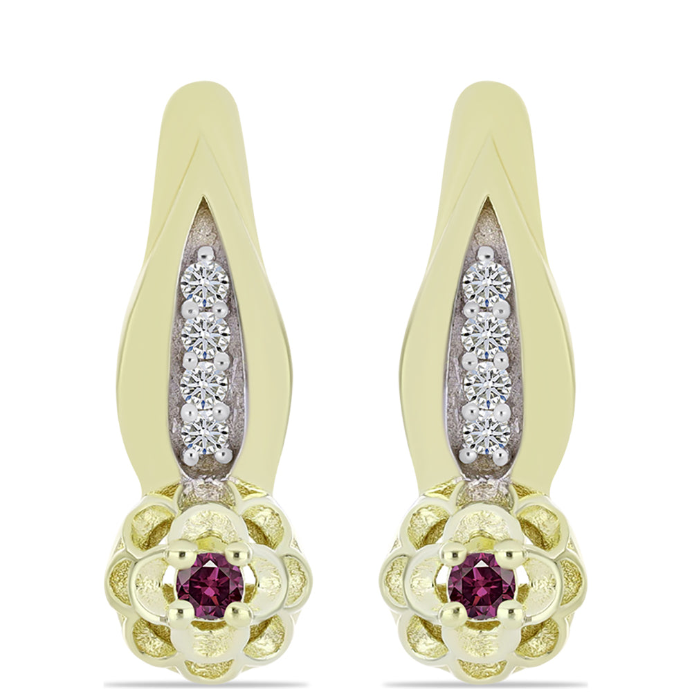 Cercei din Argint 925 Placat cu Aur ( 3.42 grame ) cu Diamant Violet și Diamant Alb 0.13 Carate