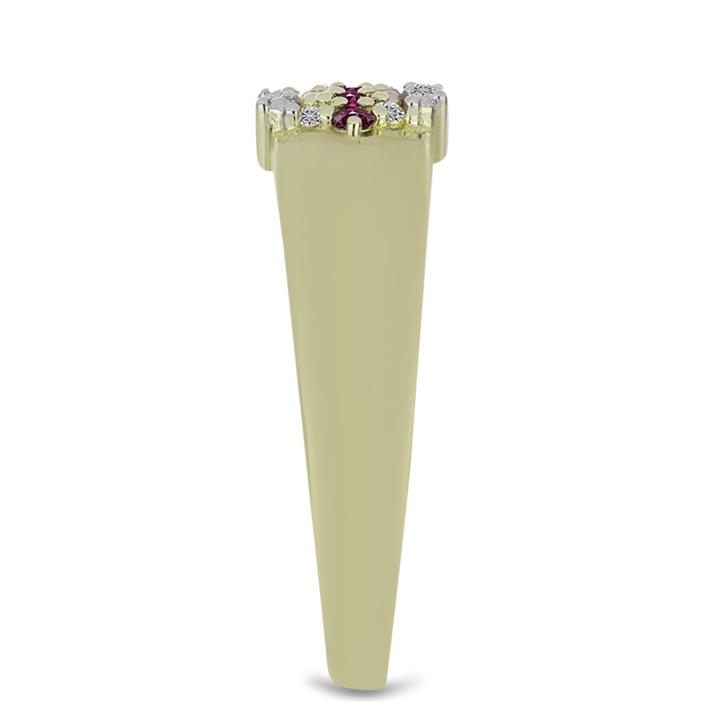 Inel din Argint 925 Placat cu Aur ( 3.44 grame ) cu Diamant Violet și Diamant Alb 0.12 Carate 4 
