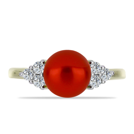 Inel din Argint 925 Placat cu Aur ( 2.27 grame ) cu Perlă de apă dulce roșie și Topaz Alb 2.51 Carate