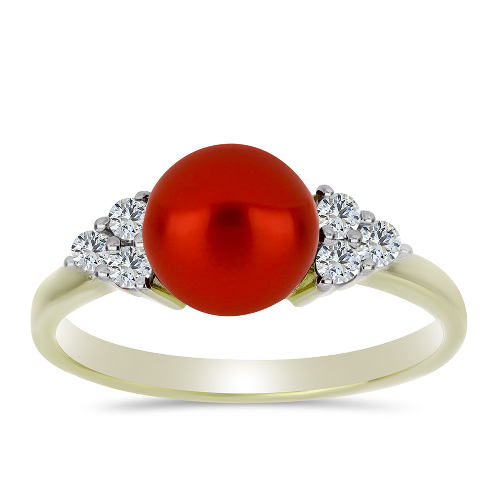 Inel din Argint 925 Placat cu Aur ( 2.27 grame ) cu Perlă de apă dulce roșie și Topaz Alb 2.51 Carate 3 