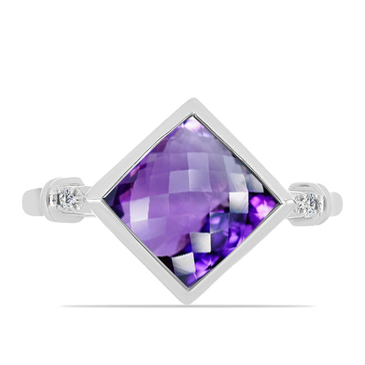 Inel din Argint 925 ( 2.54 grame ) cu Ametist Marocan și Topaz Alb 2.32 Carate