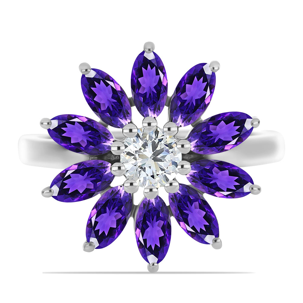 Inel din Argint 925 ( 3.86 grame ) cu Ametist Marocan și Topaz Alb 2.93 Carate 1 