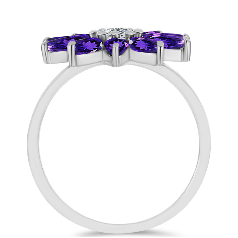 Inel din Argint 925 ( 3.86 grame ) cu Ametist Marocan și Topaz Alb 2.93 Carate 2 