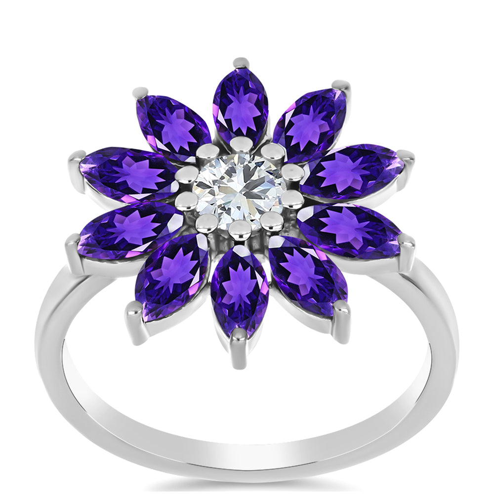 Inel din Argint 925 ( 3.86 grame ) cu Ametist Marocan și Topaz Alb 2.93 Carate