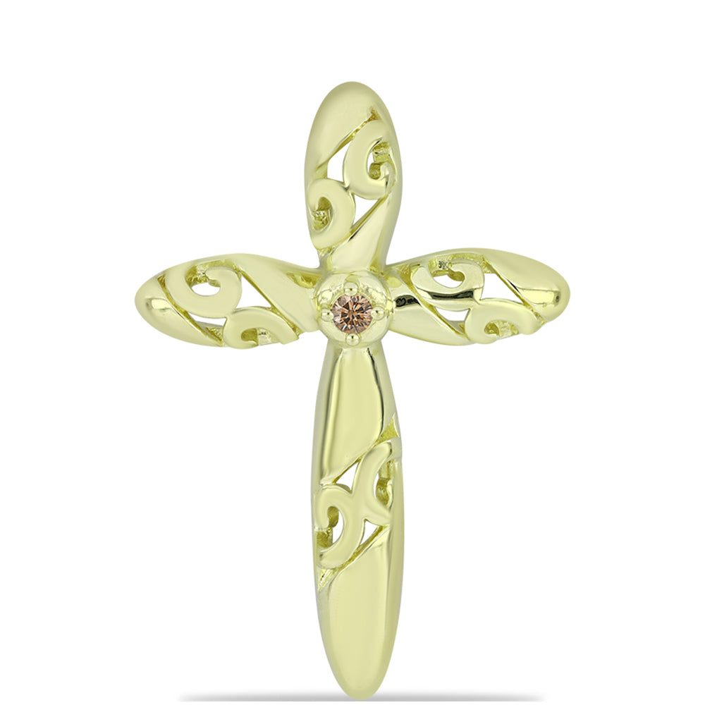 Pandantiv din Argint 925 Placat cu Aur ( 1.85 grame ) cu Diamant de culoarea Șampaniei 0.02 Carate 1 