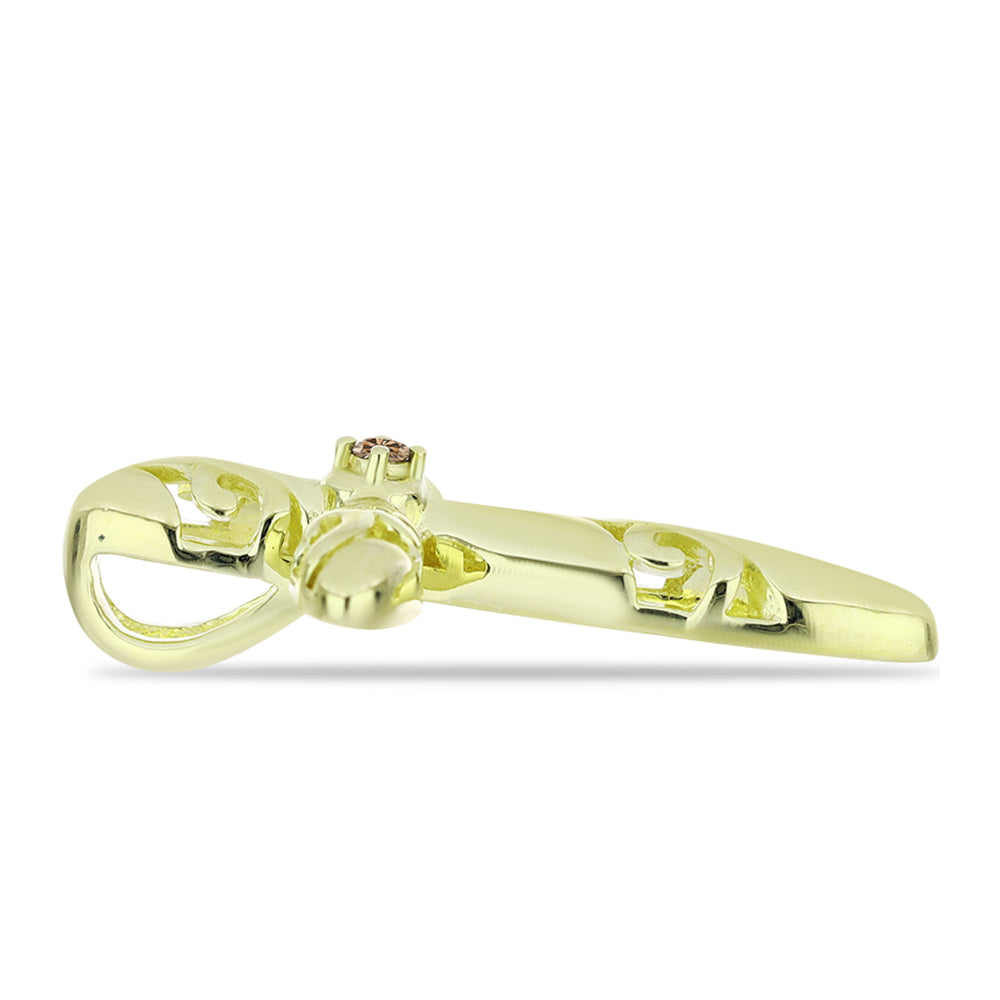 Pandantiv din Argint 925 Placat cu Aur ( 1.85 grame ) cu Diamant de culoarea Șampaniei 0.02 Carate 2 