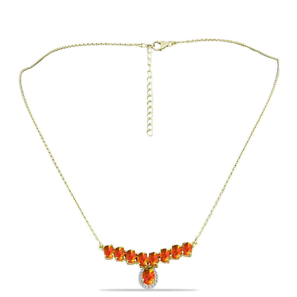 Colier din Argint 925 Placat cu Aur ( 5.57 grame ) cu Opal de Foc American și Topaz Alb 2.98 Carate 1 