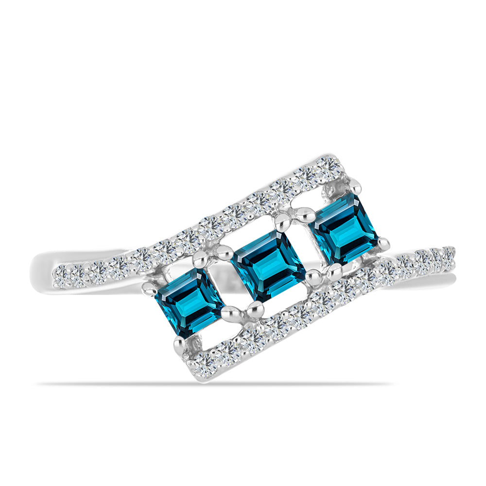 Inel din Argint 925 ( 2.21 grame ) cu Topaz Albastru ”Londra” și Topaz Alb 0.78 Carate 1 