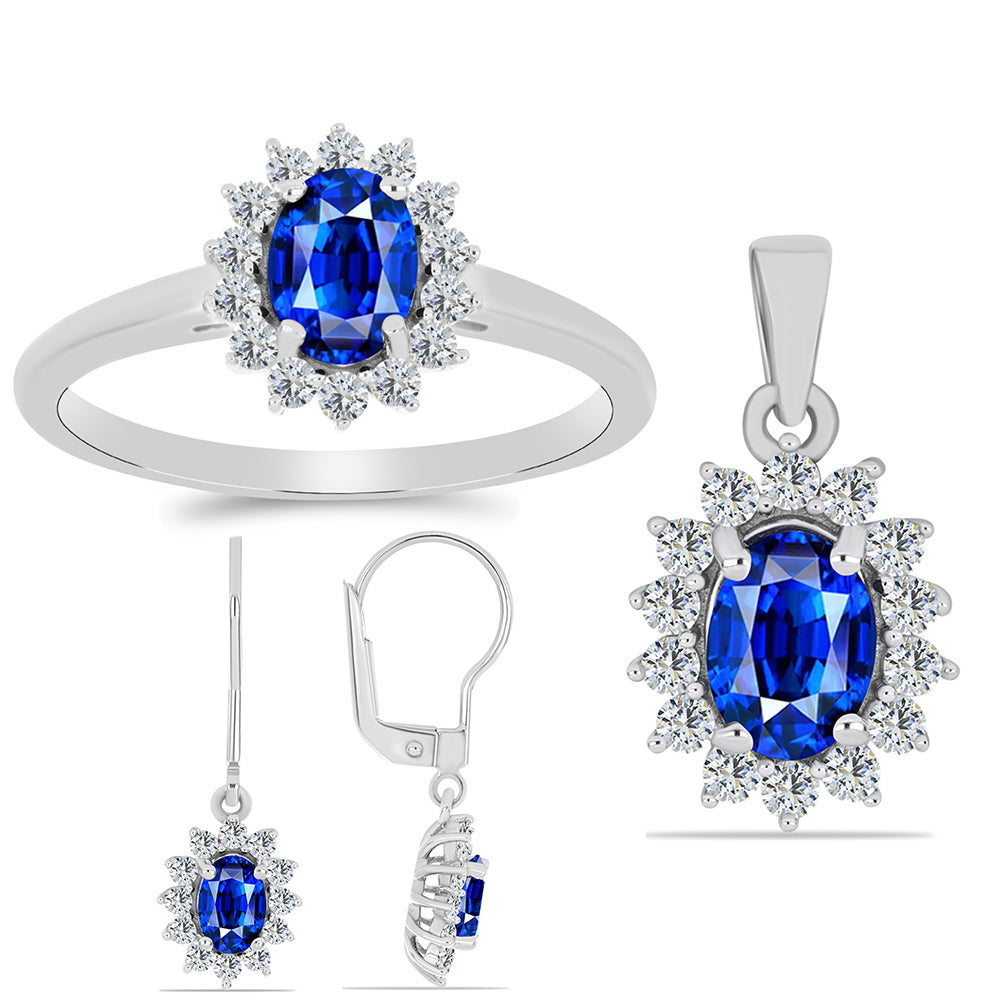 Set din Argint 925 ( 5.05 grame ) cu Safir Albastru Australian și Topaz Alb 4.95 Carate ( Cercei+Inel+Pandantiv ) 1 