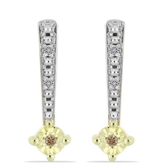 Cercei din Argint 925 Placat cu Aur ( 2.63 grame ) cu Diamant de culoarea Șampaniei și Diamant Alb 0.05 Carate