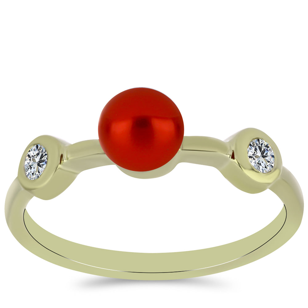 Inel din Argint 925 Placat cu Aur ( 2.1 grame ) cu Perlă de apă dulce roșie și Topaz Alb 1.38 Carate 3 
