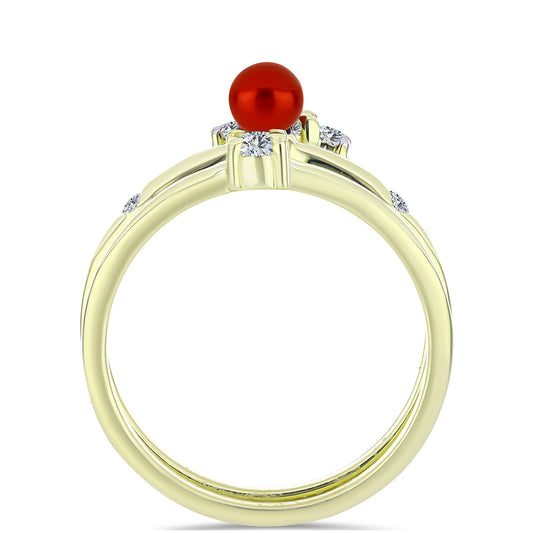 Set din Argint 925 Placat cu Aur ( 4.42 grame ) cu Perlă de apă dulce roșie și Topaz Alb 0.78 Carate ( Inel )