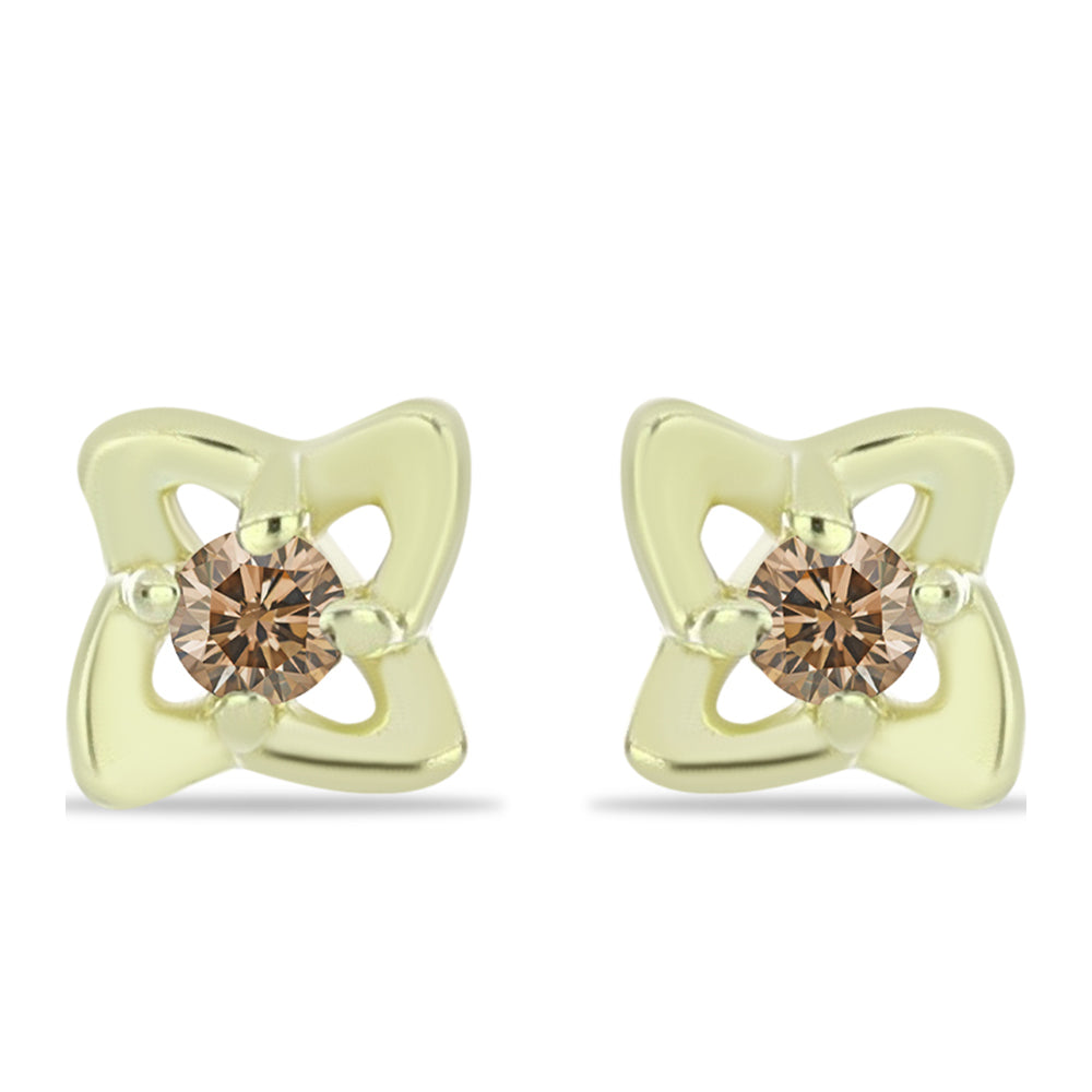 Cercei din Argint 925 Placat cu Aur ( 0.6 grame ) cu Diamant de culoarea Șampaniei 0.02 Carate 1 